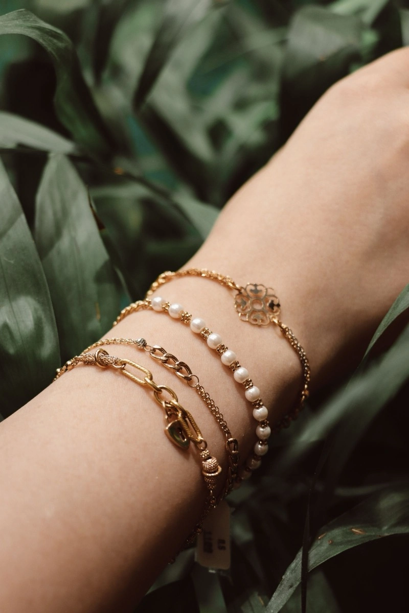 Pulseras de perla y cadena x4
